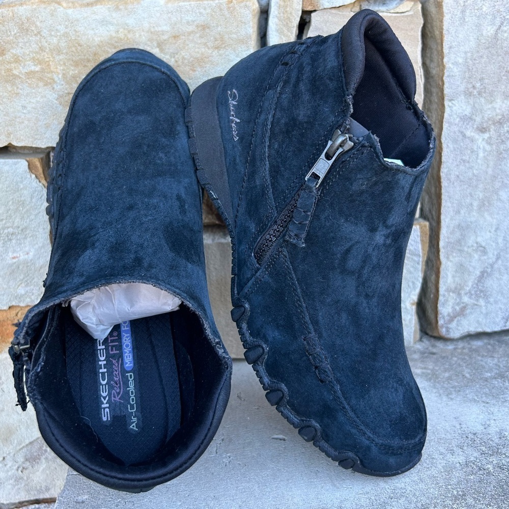 Skechers relaxed fit bikers zappiest black suede ankle boots Sz-8.‎ M - Picture 6 of 12